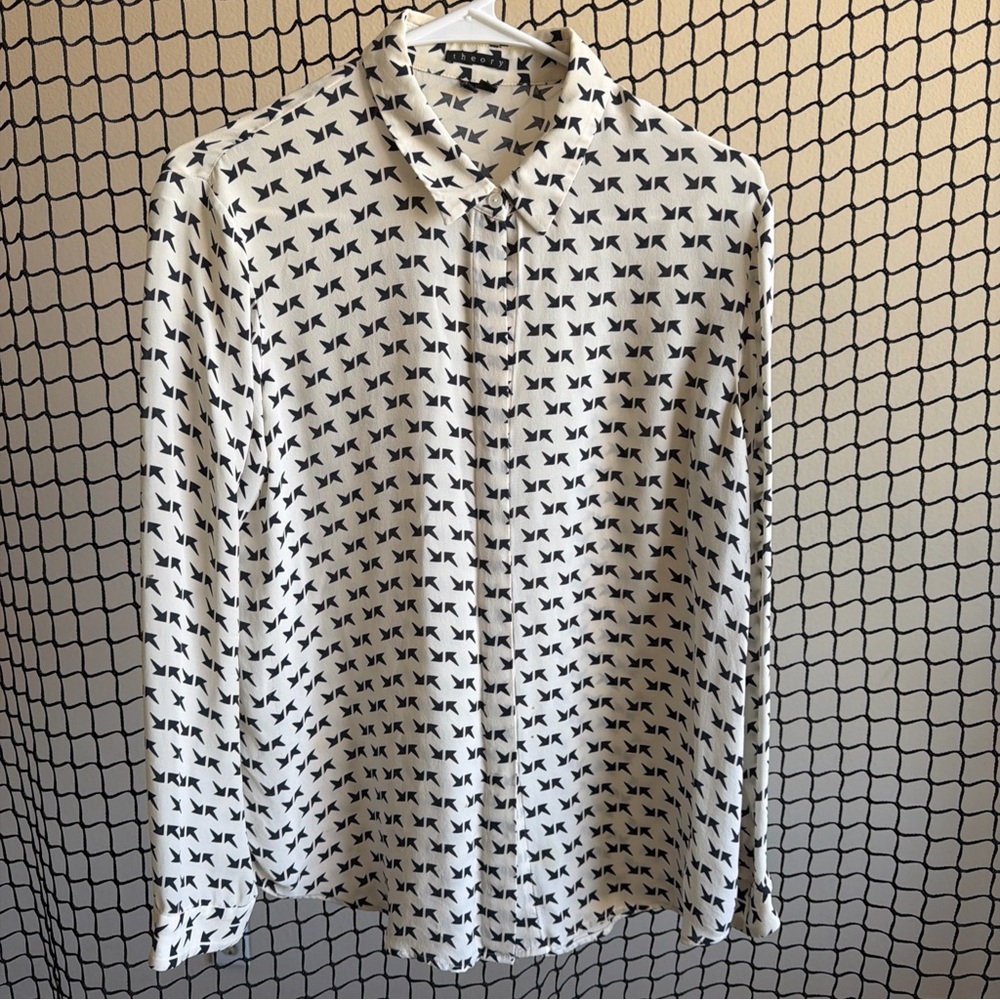 Theory Cream and Black Arrow Print Blouse